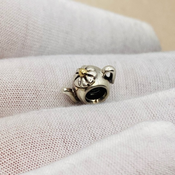 EUC Pandora 790250 Sterling Silver w/ 14k Yellow Gold Teapot Bead - Retired - Picture 3 of 14